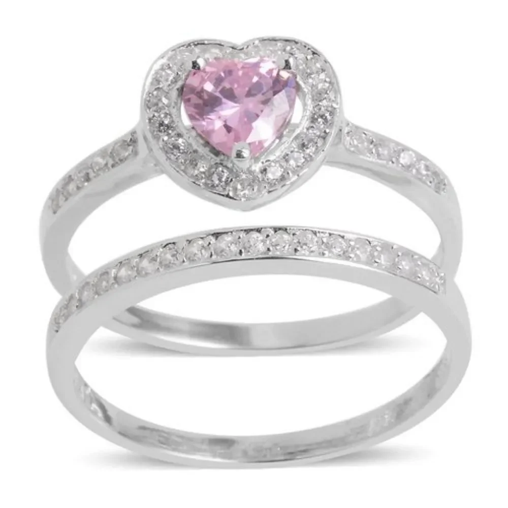 Ring Pink Cubic Zirconia Sterling Silver Size 6.5